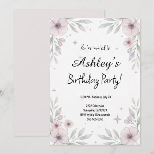 Pretty Pink Girl's Flower Birthday Party Invitation