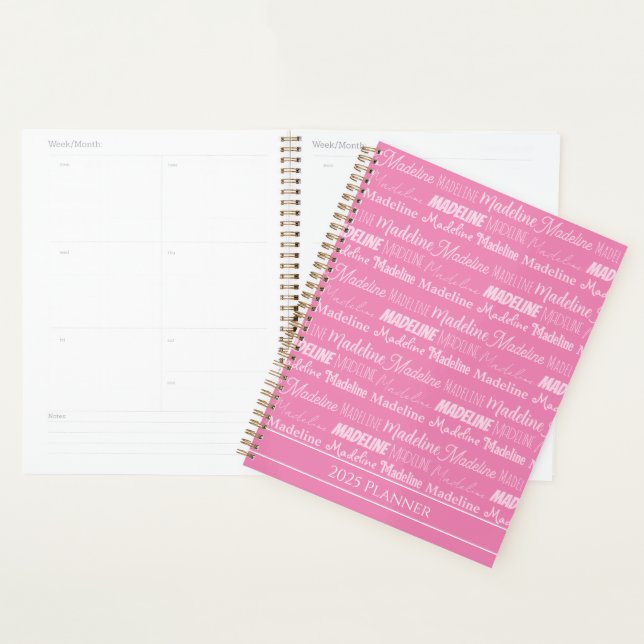 Pretty Pink Girls Name Font Collage Custom Teen Planner (Display)