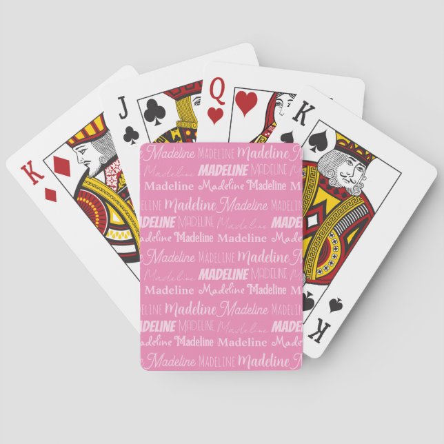 Pretty Pink Girls Name Font Collage Custom Teen Playing Cards (Back)