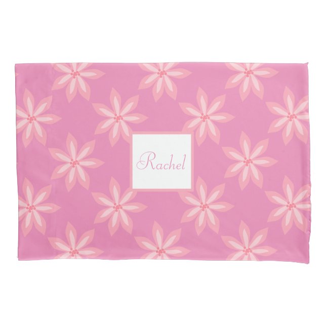 Pretty Pink Girly Flower Pattern Personalized Name Pillowcase (Front)