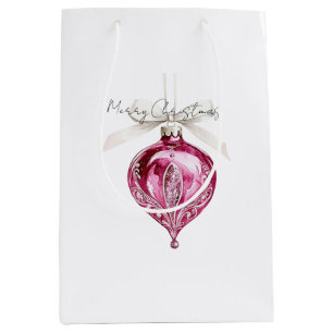 Pretty Pink Glam Christmas Ornaments Medium Gift Bag