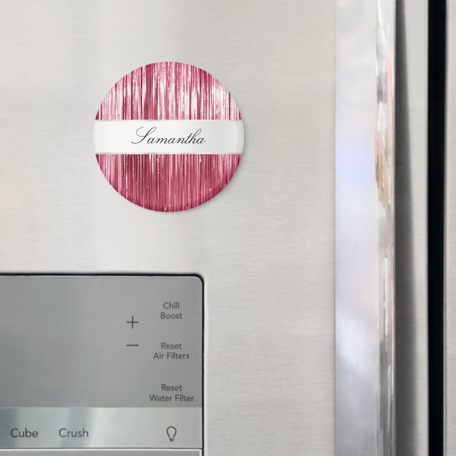 Pretty Pink Glam Tinsel Stripes Magnet (In Situ (Fridge))