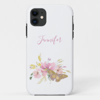 Pretty Pink Glitter Butterfly Floral Personalized 