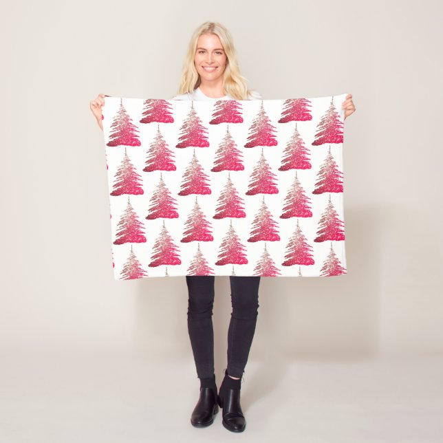 Pretty Pink Glitter Christmas Tree  Fleece Blanket (In Situ)
