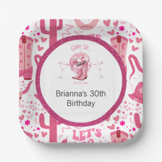 Pretty Pink & Glitter Cowgirl Birthday Paper Plate