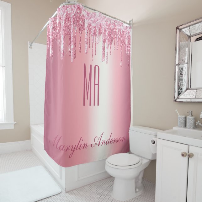 PRETTY PINK GLITTER DRIP CUSTOM NAME MONOGRAM (In Situ)