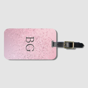  Pretty Pink Glitter Effect Monogram Initials  Luggage Tag