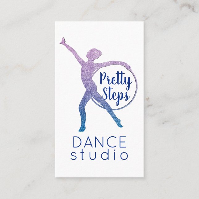 Pretty Pink Glitter Glam Dance Studio Modern Business Card (Front)