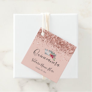 Pretty Pink Glitter Quinceanera Favour Tags