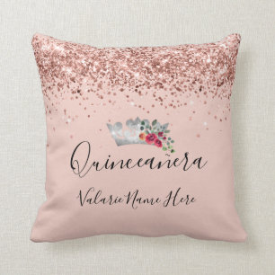 Pretty Pink Glitter Quinceanera Throw Pillow