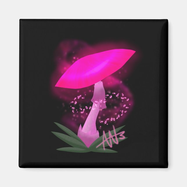 Pretty Pink Glowing Mushroom Magnet (Front)