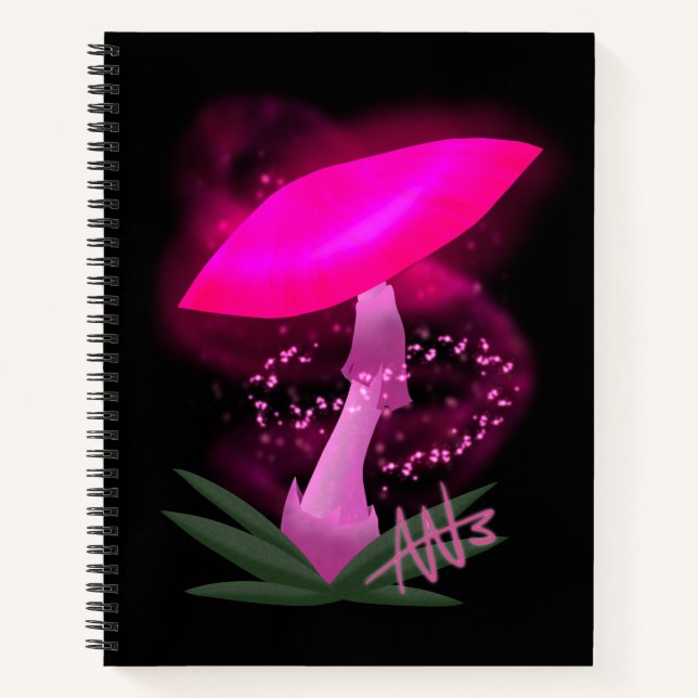 Pretty Pink Glowing Mushroom Spiral Notebook (Front)