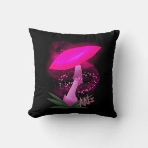 Pretty Pink Glowing Mushroom Throw Pillow
