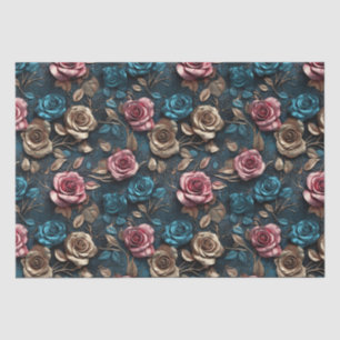 Pretty Pink Gold Blue Roses  Tissue Paper