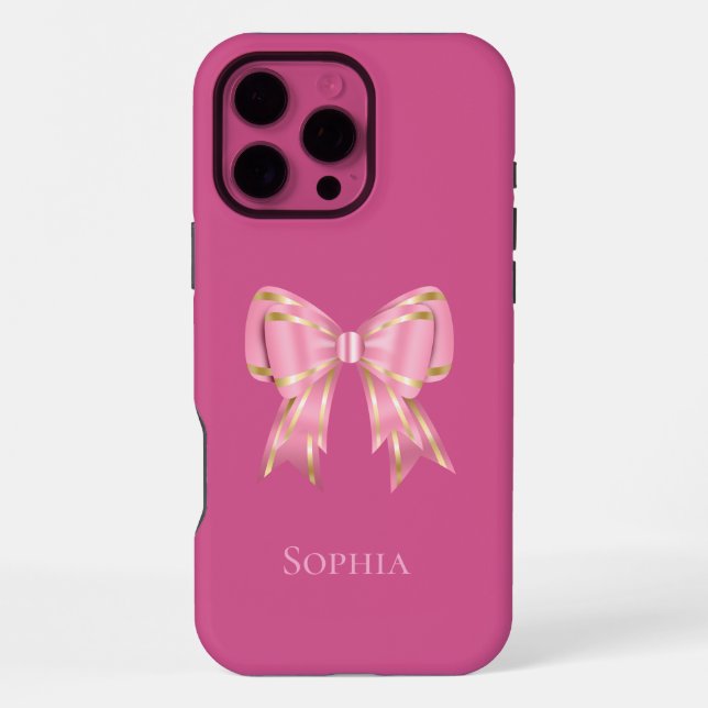 Pretty Pink Gold Bow iPhone Case (Back)