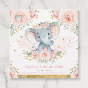 Pretty Pink Gold Elephant Baby Shower Favour Tags