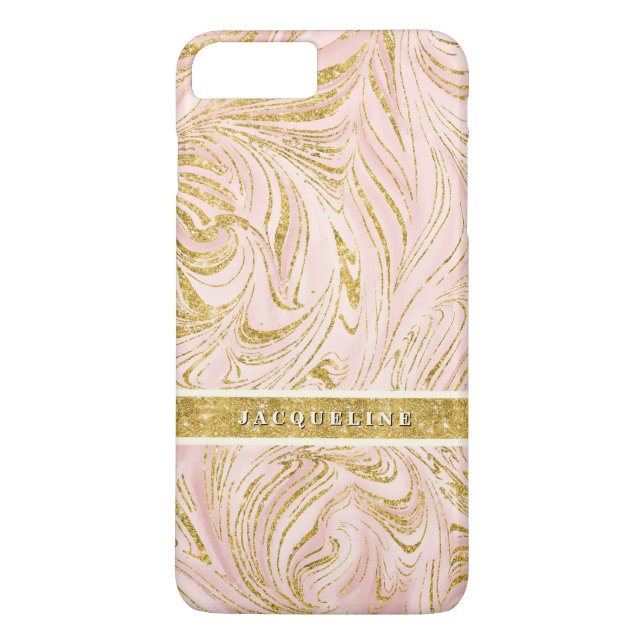 Pretty Pink Gold Foil Glitter Marbled Pattern Art Case-Mate iPhone Case (Back)