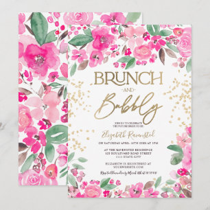 Pretty pink gold glitter floral chic bridal shower invitation