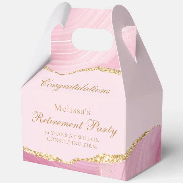 Pretty Pink Gold Retirement Party Customized Favor Box (Front)