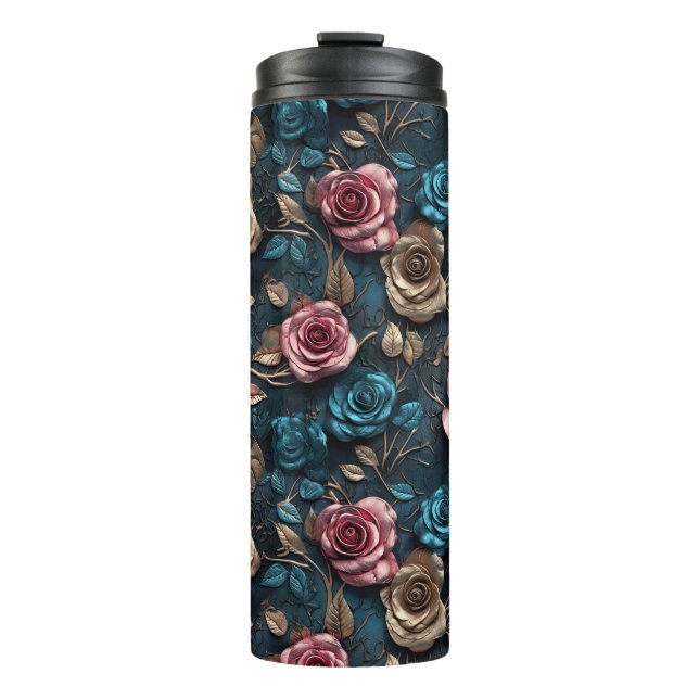 Pretty Pink Gold Roses  Thermal Tumbler (Front)