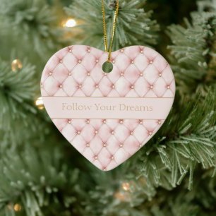 Pretty Pink Gold Squares Christmas Ceramic Ornament
