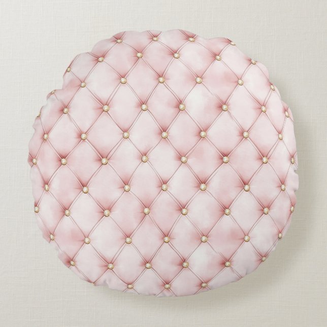 Pretty Pink Gold Squares   Round Pillow (Front)
