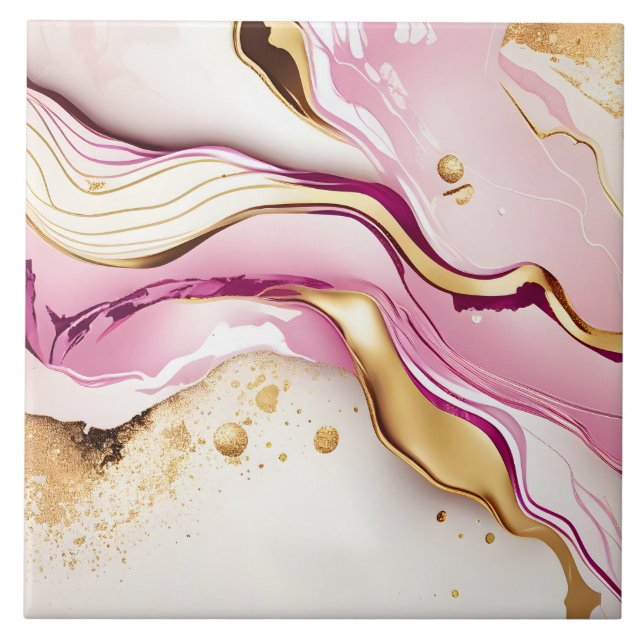 Pretty Pink Gold White Marble Tile (Front)