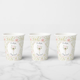 Pretty Pink Green Floral Bridal Shower    Paper Cups