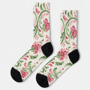 Pretty Pink Green Flowers Socks
