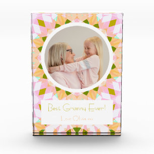 Pretty Pink Green Grandparents Day Best Granny Photo Block
