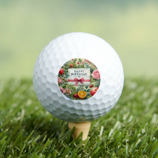 Pretty Pink Green Happy Birthday Golf Balls (Insitu Tee)