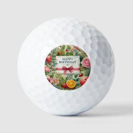 Pretty Pink Green Happy Birthday Golf Balls