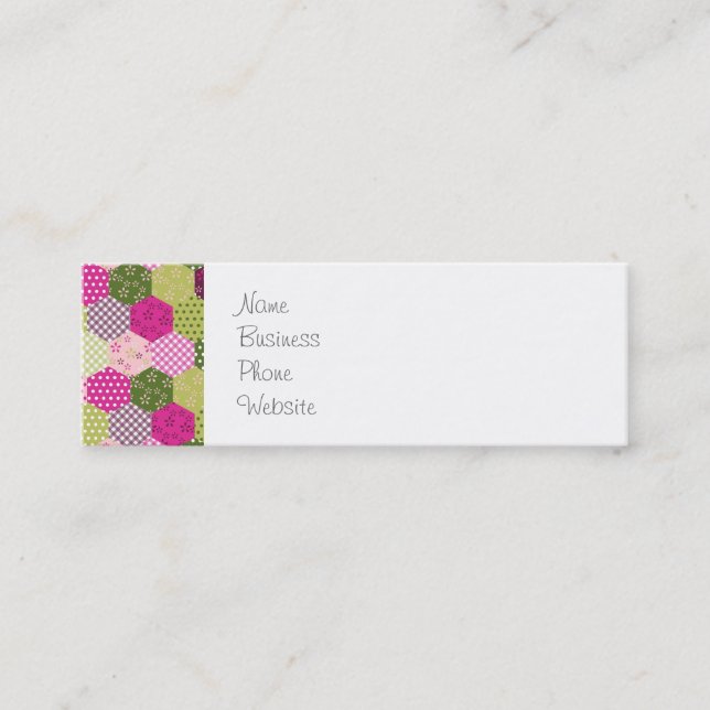 Pretty Pink Green Mulberry Patchwork Quilt Design Mini Business Card (Front)