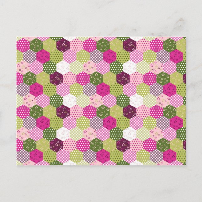 Pretty Pink Green Mulberry Patchwork Quilt Design Postcard (Front)