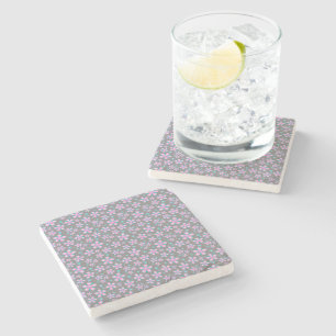 Pretty Pink & Grey Floral Stone Coaster