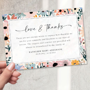 Pretty Pink Grey Floral Sympathy Funeral Thank You Card