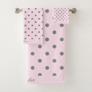 PRETTY PINK GREY SPOT BATHROOM TOWEL SET