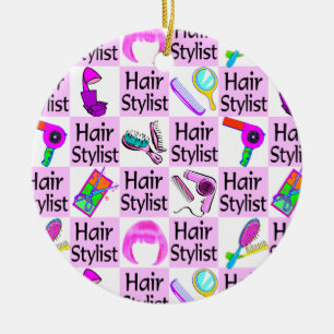 PRETTY PINK HAIR STYLIST CHRISTMAS ORNAMENT