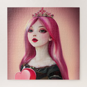Pretty Pink Haired Princess with Tiara Jigsaw Puzzle