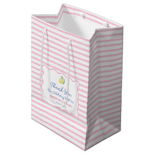 Pretty Pink Hand-Drawn Lemon Wedding Thank You Medium Gift Bag