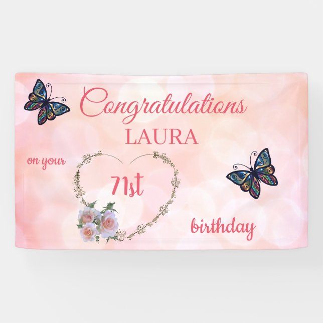 Pretty Pink Happy 71st Birthday Banner (Horizontal)