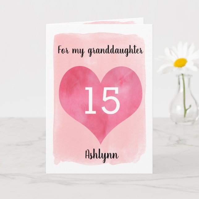 Pretty Pink Heart 15th Birthday Granddaughter Card (Small Plant)