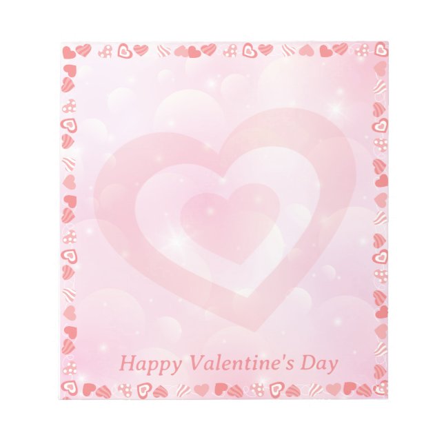 Pretty Pink Heart Happy Valentine's Day Notepad (Front)