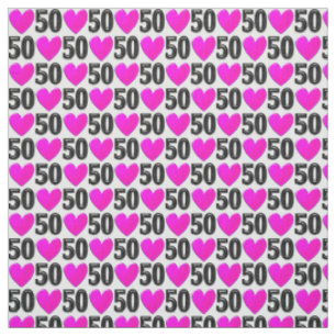 PRETTY PINK HEARTS 50TH BIRTHDAY FABRIC