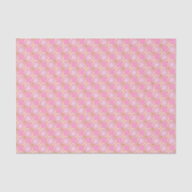 Pretty Pink Hearts with Gold Trim Tissue Paper (Front)