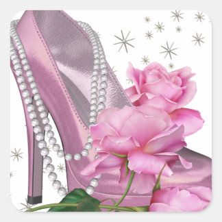 Pretty Pink Hi Heel Rose Square Sticker