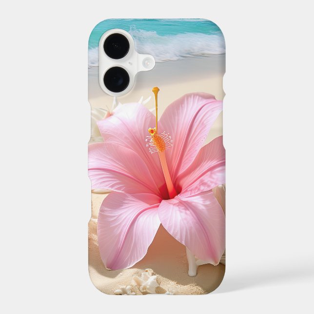 PRETTY PINK HIBISCUS FLOWER ON SANDY BEACH (Back)