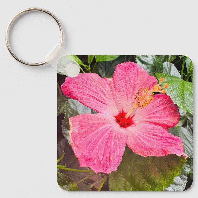Pretty Pink Hibiscus Keychain (Front)