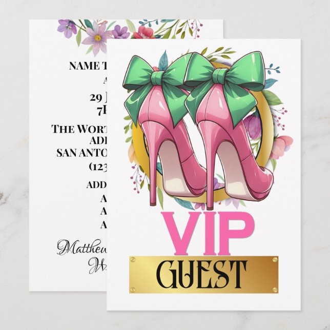 Pretty Pink High Heels VIP Guest Invitation (Front/Back)