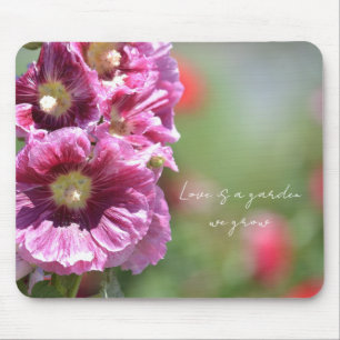 Pretty Pink Hollyhock Flowers Photography   Mouse Pad